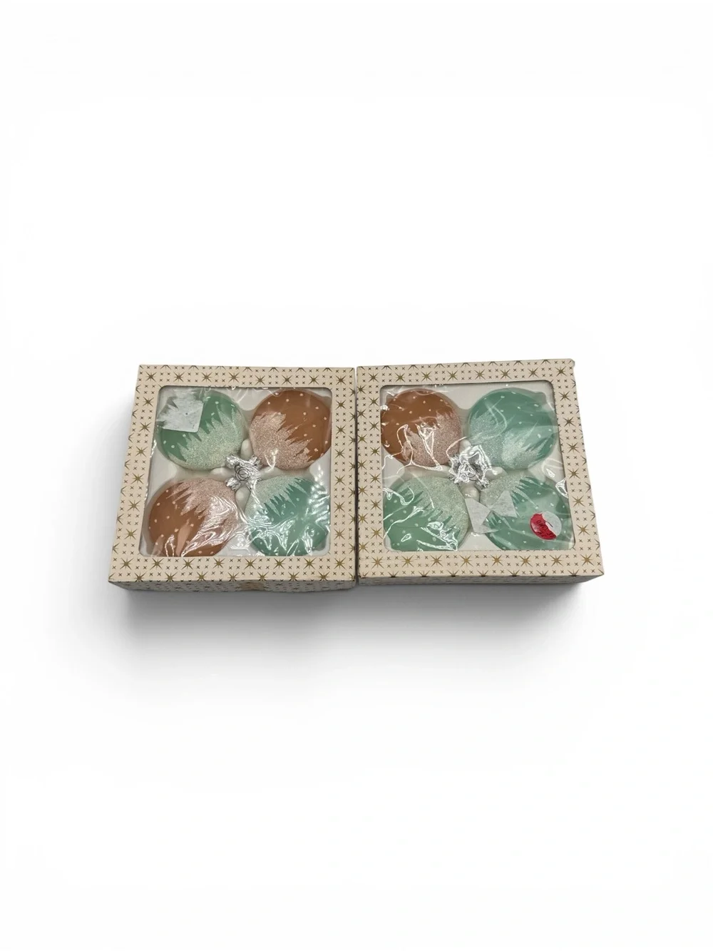 Vintage Sears Glass Glitter Snow Cap Flat Christmas Ornaments West Germany